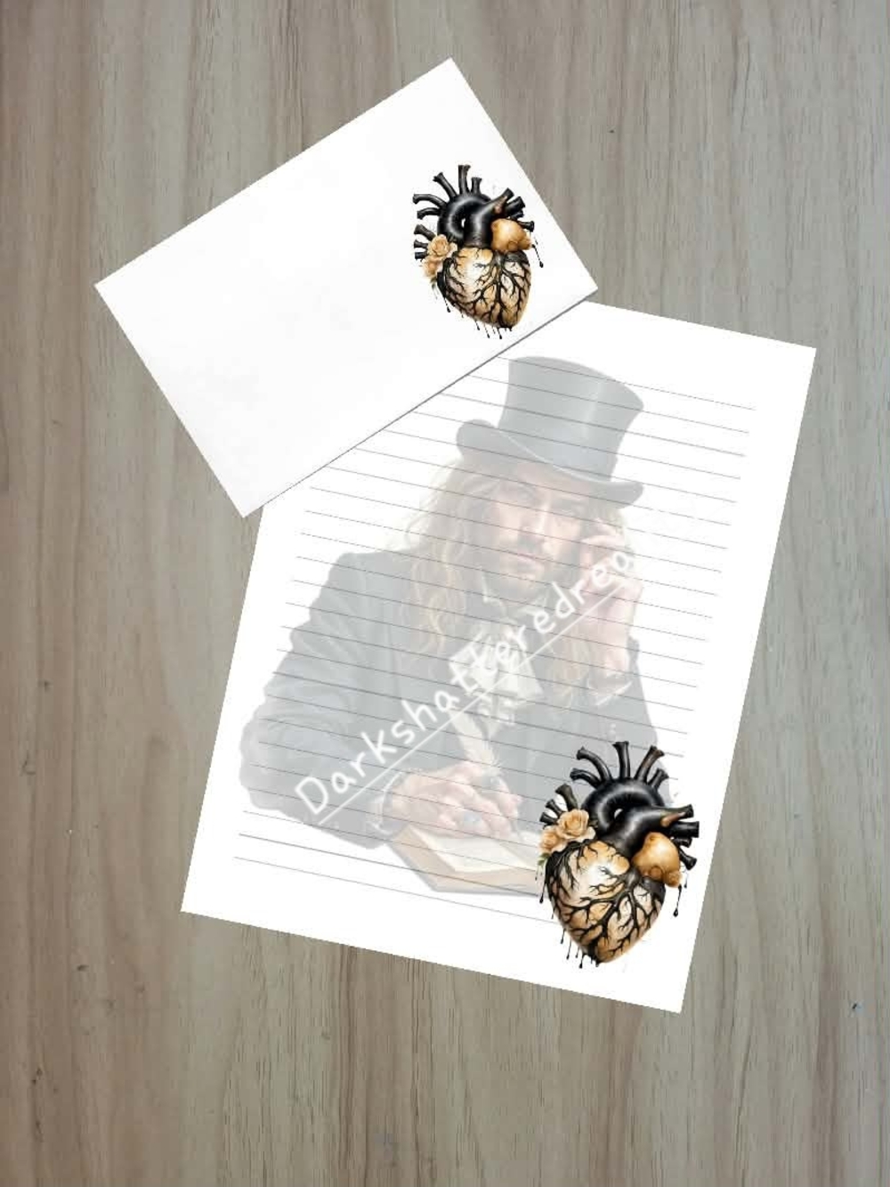 🖤NEW🖤 24pc Hand Crafted Black and Gold Anatomical Heart Lined Stationery Set